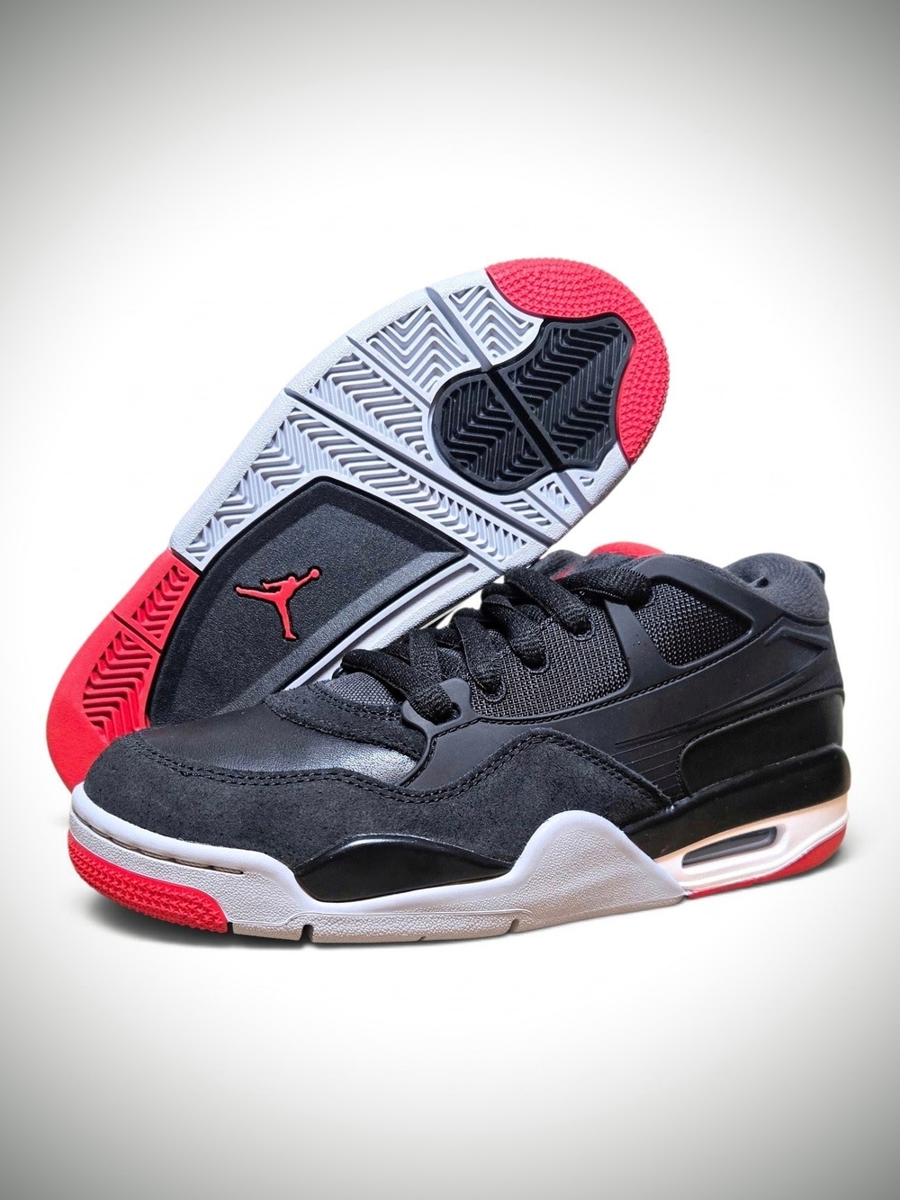 NEW $120 Nike Youth SZ 6Y Air Jordan 4 RM GS Black Varsity Red Wolf Grey Shoes